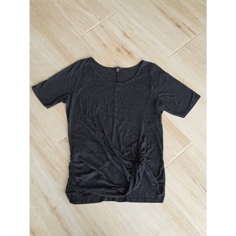 Lane Bryant Black Speckled Side Twist Knot-Detail Short Sleeve Top Size 14/16
